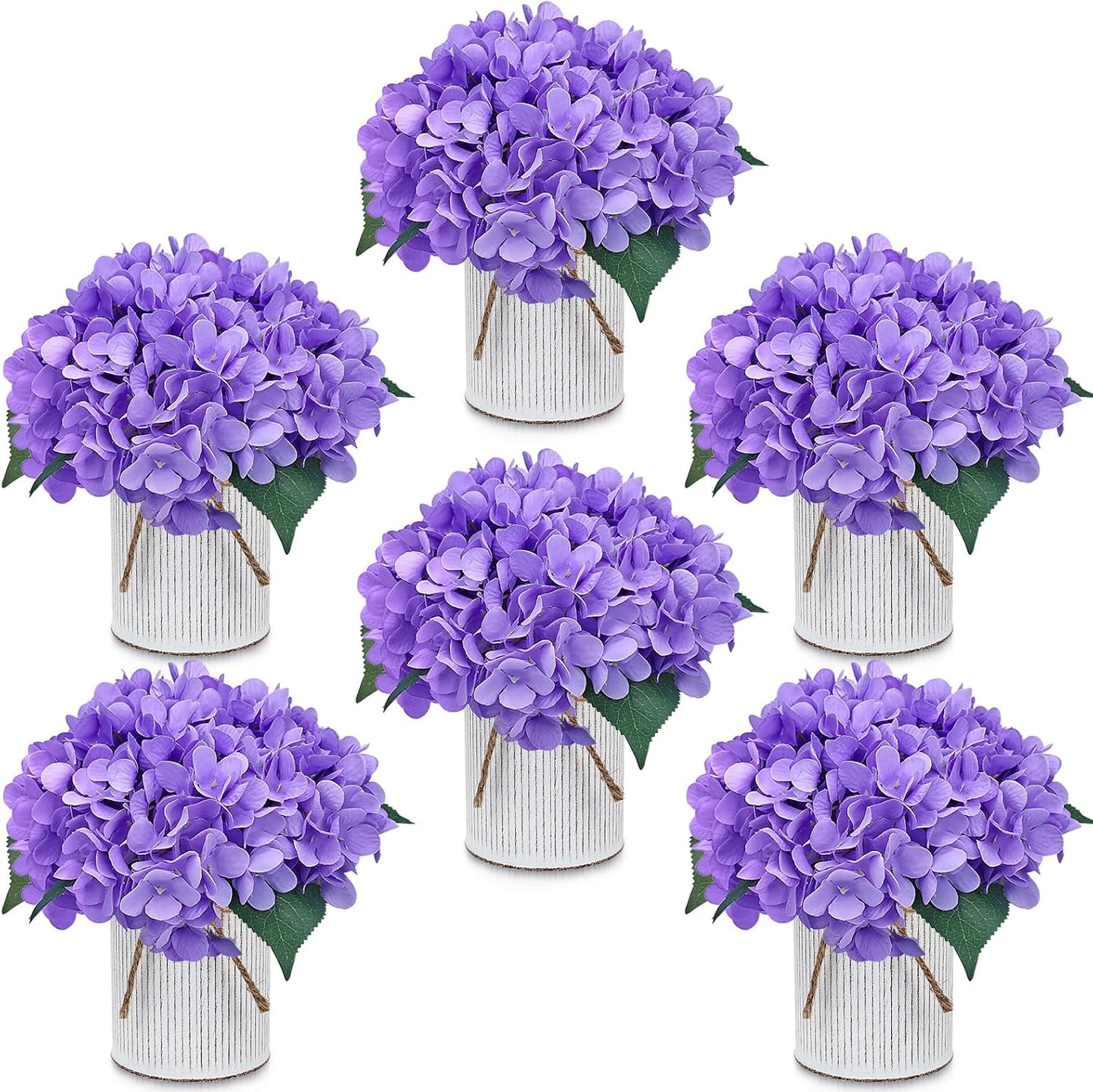 Royal Blue Flower Table Centerpieces, Set of 6, Rose & Hydrangea | Floral Arrangement Artificial Wedding Floral Arrangement with Rustic Metal Vase for Bridal Tea Party Event Decorations
