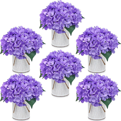 Royal Blue Flower Table Centerpieces, Set of 6, Rose & Hydrangea | Floral Arrangement Artificial Wedding Floral Arrangement with Rustic Metal Vase for Bridal Tea Party Event Decorations