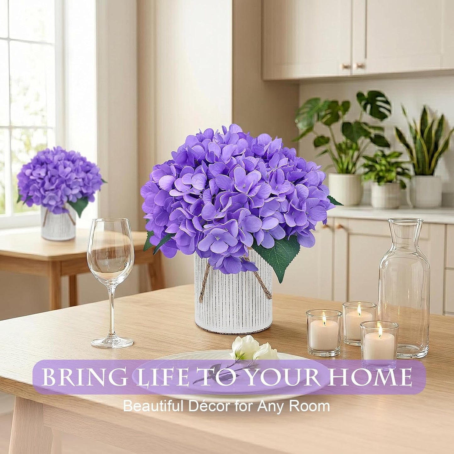 Royal Blue Flower Table Centerpieces, Set of 6, Rose & Hydrangea | Floral Arrangement Artificial Wedding Floral Arrangement with Rustic Metal Vase for Bridal Tea Party Event Decorations
