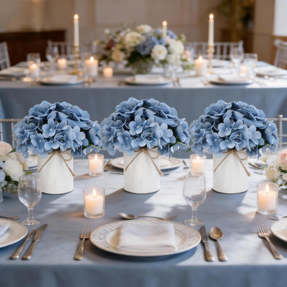 Royal Blue Flower Table Centerpieces, Set of 6, Rose & Hydrangea | Floral Arrangement Artificial Wedding Floral Arrangement with Rustic Metal Vase for Bridal Tea Party Event Decorations