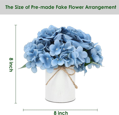 Royal Blue Flower Table Centerpieces, Set of 6, Rose & Hydrangea | Floral Arrangement Artificial Wedding Floral Arrangement with Rustic Metal Vase for Bridal Tea Party Event Decorations