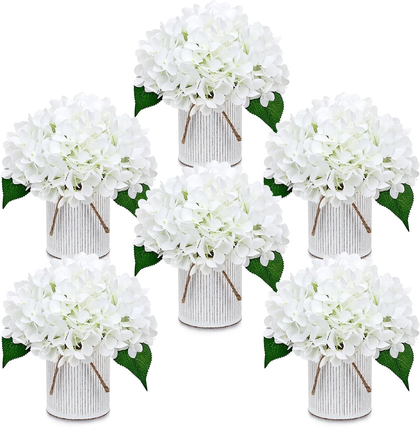 Royal Blue Flower Table Centerpieces, Set of 6, Rose & Hydrangea | Floral Arrangement Artificial Wedding Floral Arrangement with Rustic Metal Vase for Bridal Tea Party Event Decorations