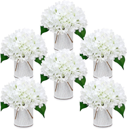 Royal Blue Flower Table Centerpieces, Set of 6, Rose & Hydrangea | Floral Arrangement Artificial Wedding Floral Arrangement with Rustic Metal Vase for Bridal Tea Party Event Decorations