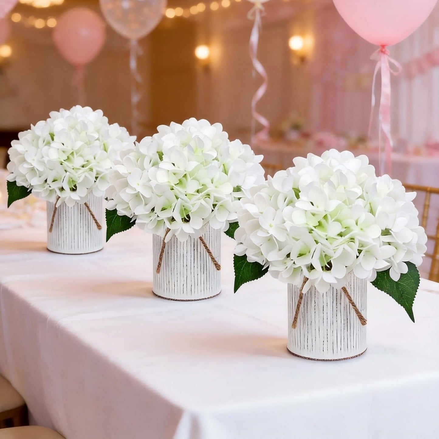 Royal Blue Flower Table Centerpieces, Set of 6, Rose & Hydrangea | Floral Arrangement Artificial Wedding Floral Arrangement with Rustic Metal Vase for Bridal Tea Party Event Decorations
