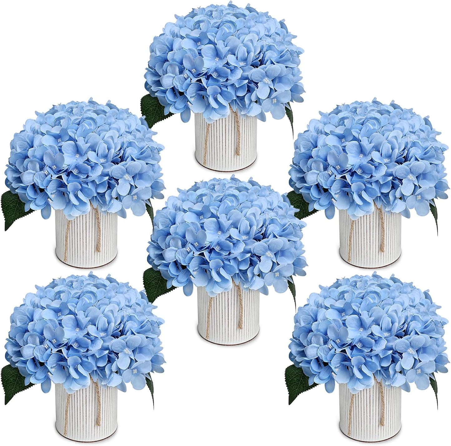 Royal Blue Flower Table Centerpieces, Set of 6, Rose & Hydrangea | Floral Arrangement Artificial Wedding Floral Arrangement with Rustic Metal Vase for Bridal Tea Party Event Decorations