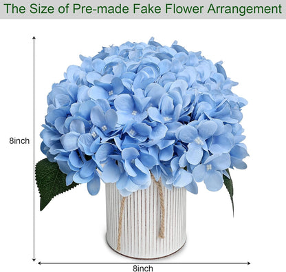 Royal Blue Flower Table Centerpieces, Set of 6, Rose & Hydrangea | Floral Arrangement Artificial Wedding Floral Arrangement with Rustic Metal Vase for Bridal Tea Party Event Decorations