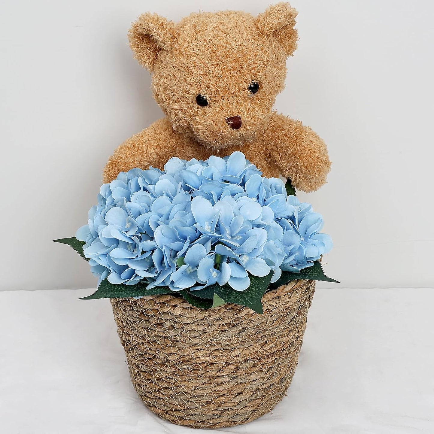 Royal Blue Flower Table Centerpieces, Set of 6, Rose & Hydrangea | Floral Arrangement Artificial Wedding Floral Arrangement with Rustic Metal Vase for Bridal Tea Party Event Decorations