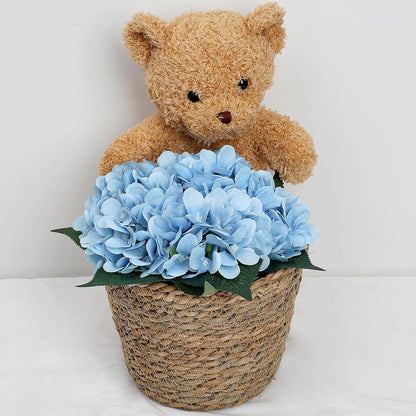 Royal Blue Flower Table Centerpieces, Set of 6, Rose & Hydrangea | Floral Arrangement Artificial Wedding Floral Arrangement with Rustic Metal Vase for Bridal Tea Party Event Decorations