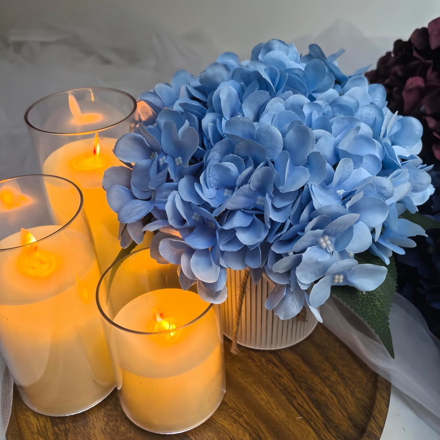 Royal Blue Flower Table Centerpieces, Set of 6, Rose & Hydrangea | Floral Arrangement Artificial Wedding Floral Arrangement with Rustic Metal Vase for Bridal Tea Party Event Decorations