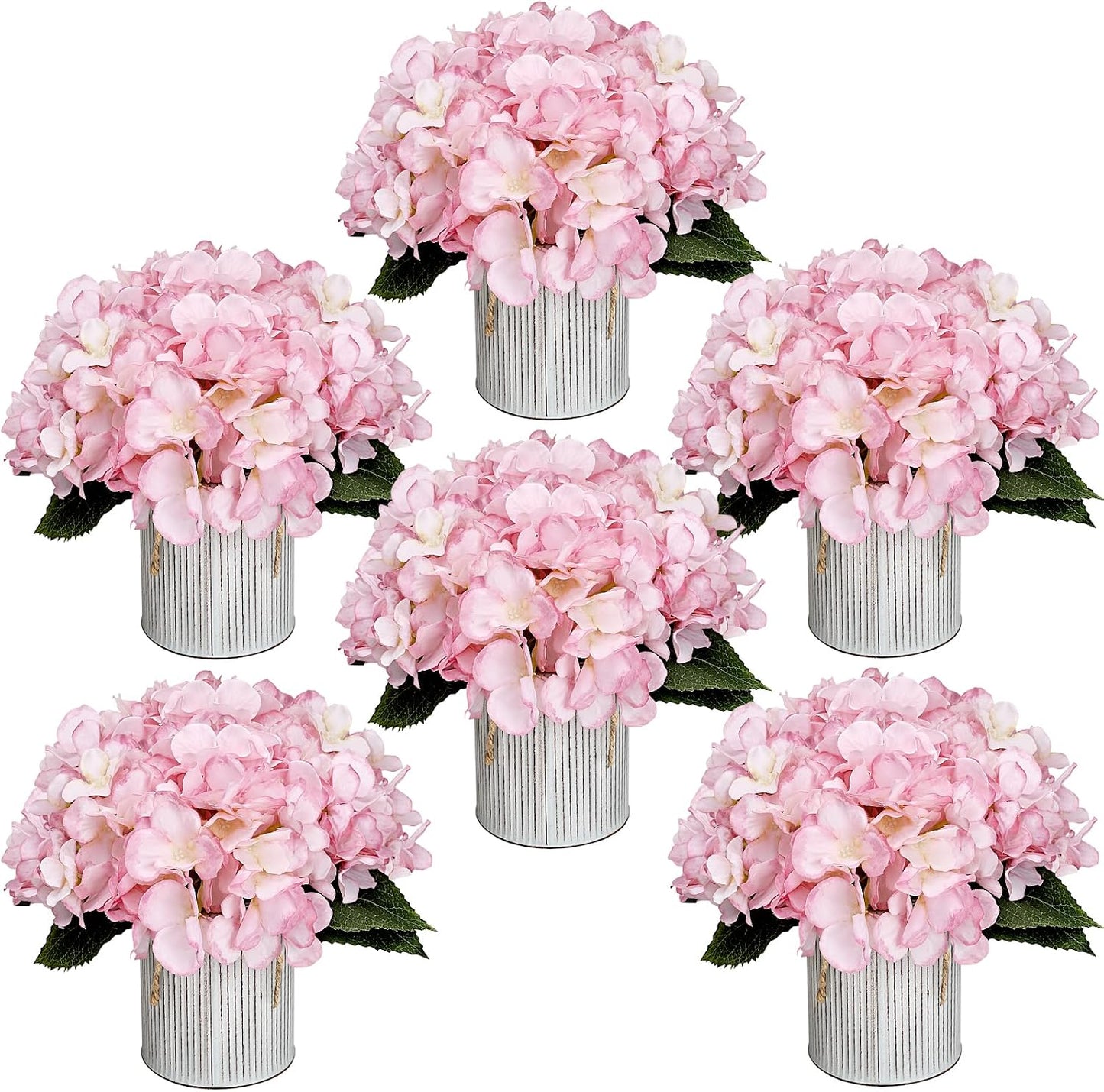 Royal Blue Flower Table Centerpieces, Set of 6, Rose & Hydrangea | Floral Arrangement Artificial Wedding Floral Arrangement with Rustic Metal Vase for Bridal Tea Party Event Decorations