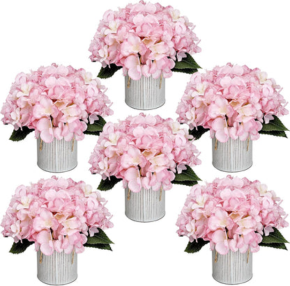 Royal Blue Flower Table Centerpieces, Set of 6, Rose & Hydrangea | Floral Arrangement Artificial Wedding Floral Arrangement with Rustic Metal Vase for Bridal Tea Party Event Decorations