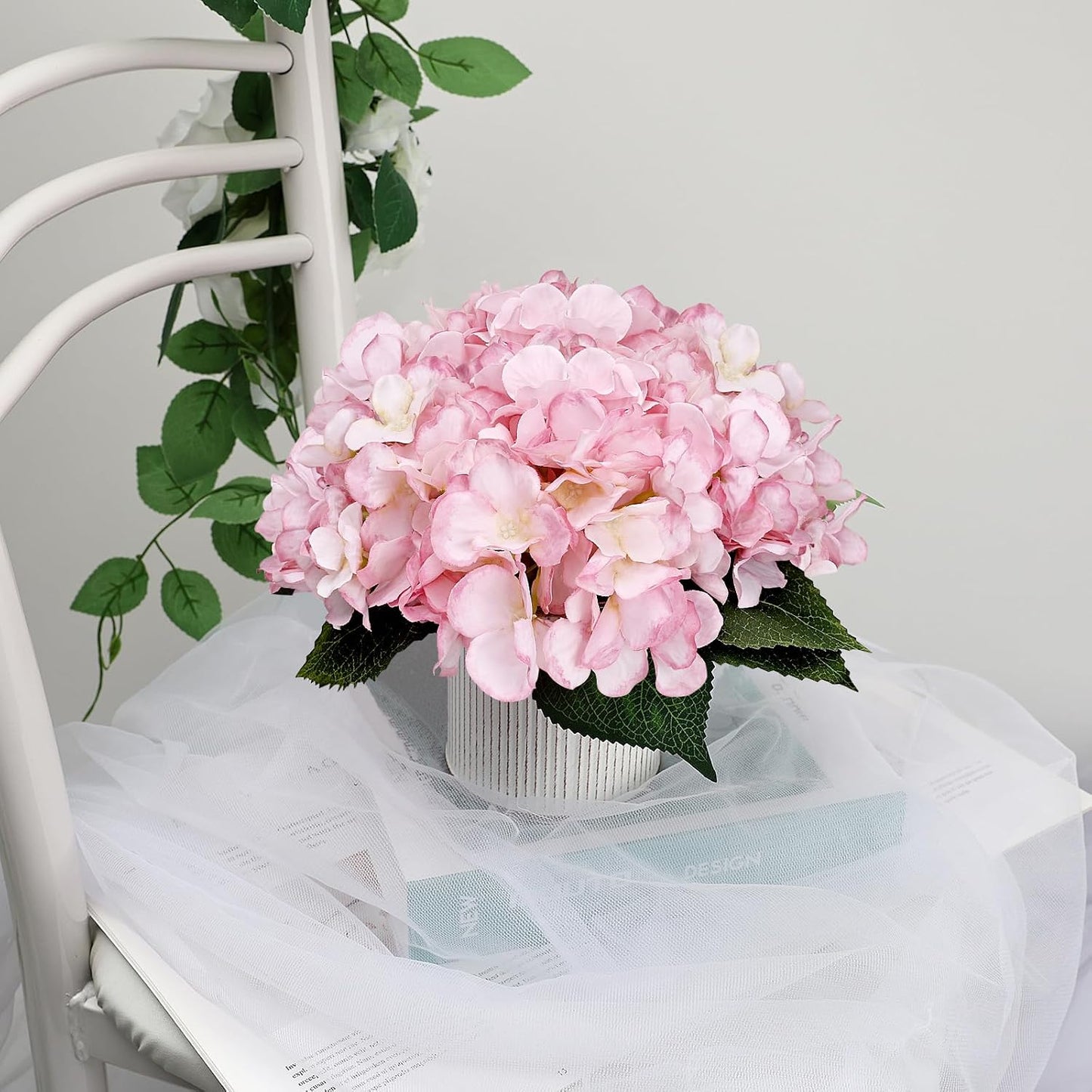 Royal Blue Flower Table Centerpieces, Set of 6, Rose & Hydrangea | Floral Arrangement Artificial Wedding Floral Arrangement with Rustic Metal Vase for Bridal Tea Party Event Decorations