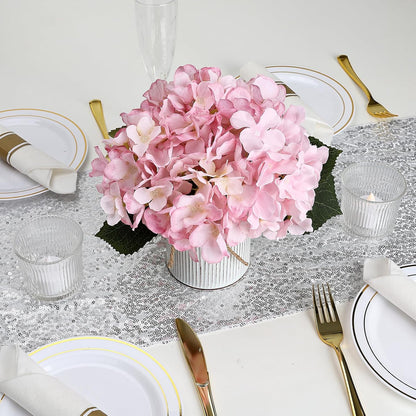 Royal Blue Flower Table Centerpieces, Set of 6, Rose & Hydrangea | Floral Arrangement Artificial Wedding Floral Arrangement with Rustic Metal Vase for Bridal Tea Party Event Decorations