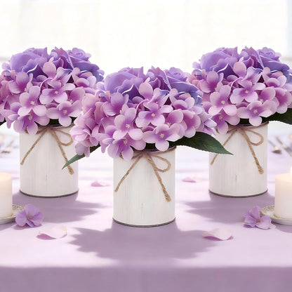 Royal Blue Flower Table Centerpieces, Set of 6, Rose & Hydrangea | Floral Arrangement Artificial Wedding Floral Arrangement with Rustic Metal Vase for Bridal Tea Party Event Decorations