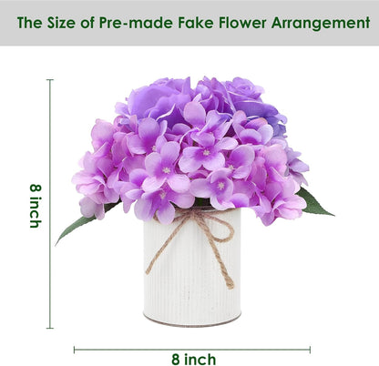 Royal Blue Flower Table Centerpieces, Set of 6, Rose & Hydrangea | Floral Arrangement Artificial Wedding Floral Arrangement with Rustic Metal Vase for Bridal Tea Party Event Decorations