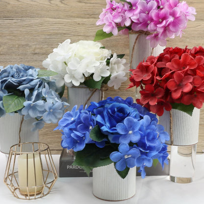 Royal Blue Flower Table Centerpieces, Set of 6, Rose & Hydrangea | Floral Arrangement Artificial Wedding Floral Arrangement with Rustic Metal Vase for Bridal Tea Party Event Decorations