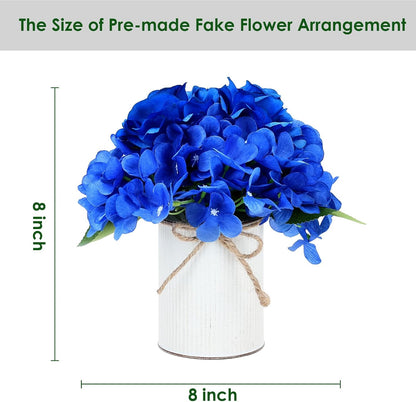 Royal Blue Flower Table Centerpieces, Set of 6, Rose & Hydrangea | Floral Arrangement Artificial Wedding Floral Arrangement with Rustic Metal Vase for Bridal Tea Party Event Decorations