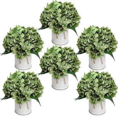 Royal Blue Flower Table Centerpieces, Set of 6, Rose & Hydrangea | Floral Arrangement Artificial Wedding Floral Arrangement with Rustic Metal Vase for Bridal Tea Party Event Decorations