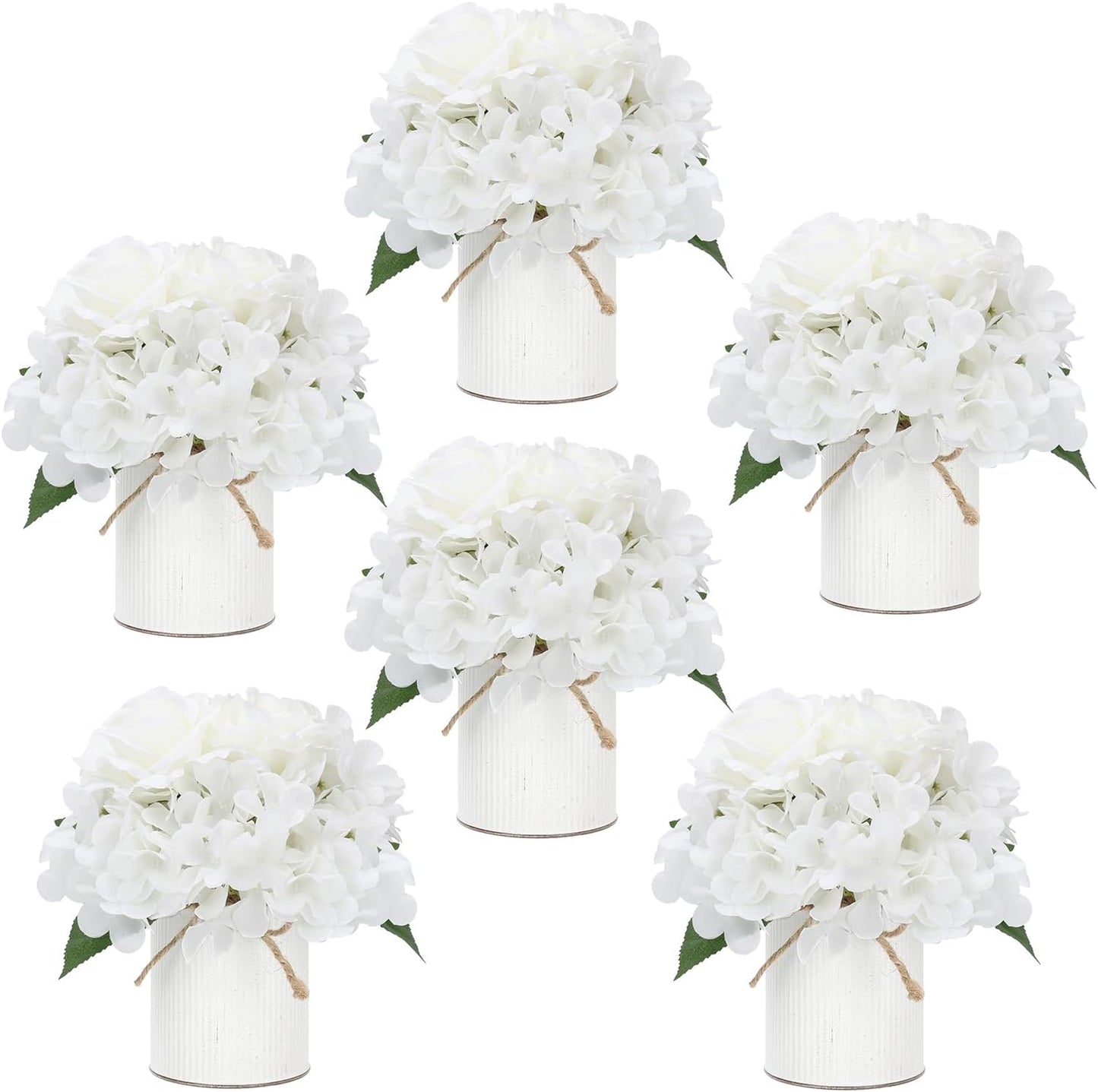 Royal Blue Flower Table Centerpieces, Set of 6, Rose & Hydrangea | Floral Arrangement Artificial Wedding Floral Arrangement with Rustic Metal Vase for Bridal Tea Party Event Decorations