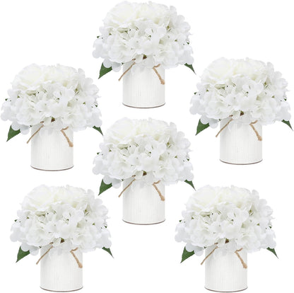 Royal Blue Flower Table Centerpieces, Set of 6, Rose & Hydrangea | Floral Arrangement Artificial Wedding Floral Arrangement with Rustic Metal Vase for Bridal Tea Party Event Decorations