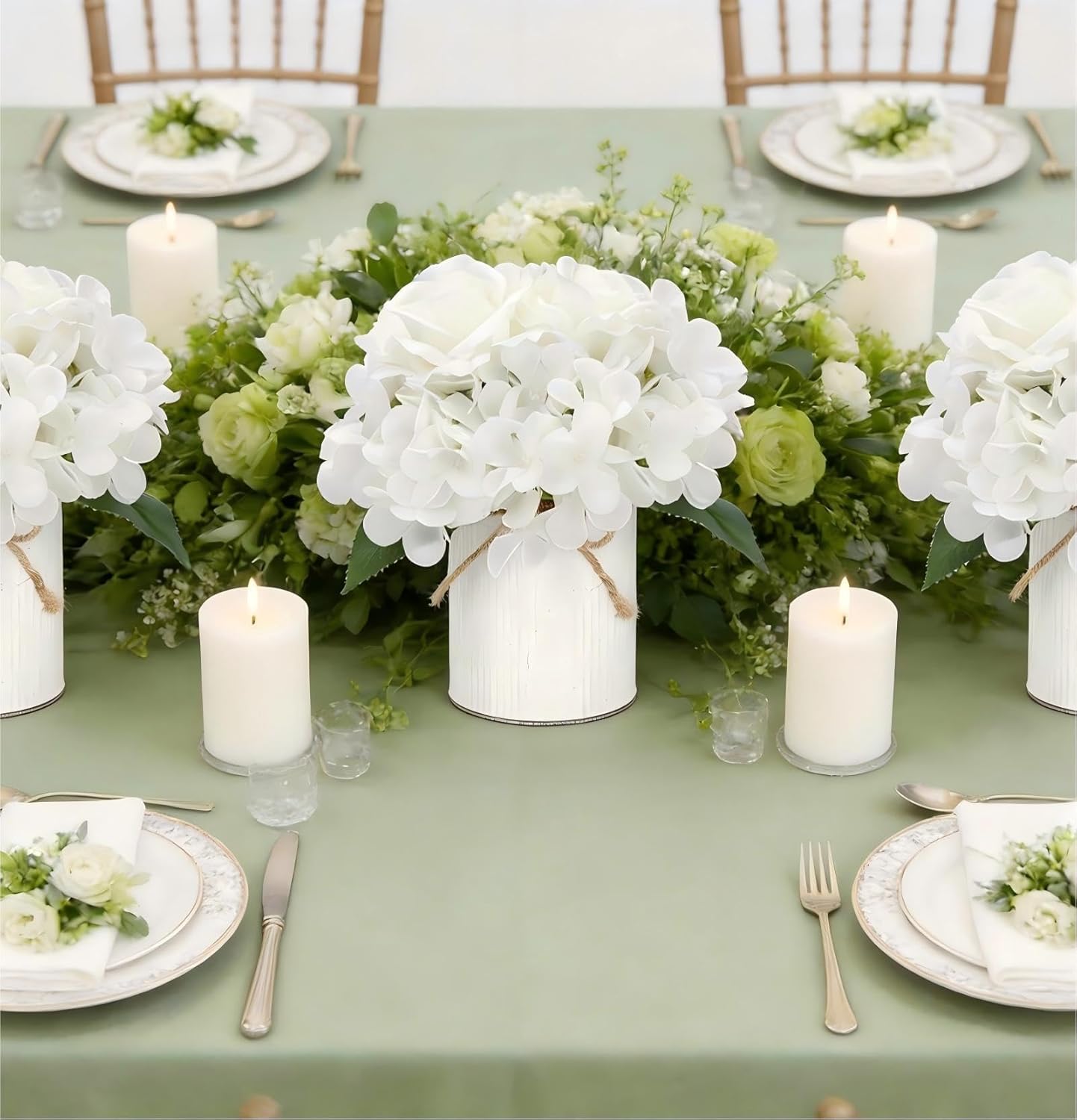 Royal Blue Flower Table Centerpieces, Set of 6, Rose & Hydrangea | Floral Arrangement Artificial Wedding Floral Arrangement with Rustic Metal Vase for Bridal Tea Party Event Decorations