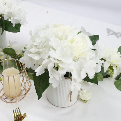Royal Blue Flower Table Centerpieces, Set of 6, Rose & Hydrangea | Floral Arrangement Artificial Wedding Floral Arrangement with Rustic Metal Vase for Bridal Tea Party Event Decorations