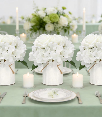 Royal Blue Flower Table Centerpieces, Set of 6, Rose & Hydrangea | Floral Arrangement Artificial Wedding Floral Arrangement with Rustic Metal Vase for Bridal Tea Party Event Decorations