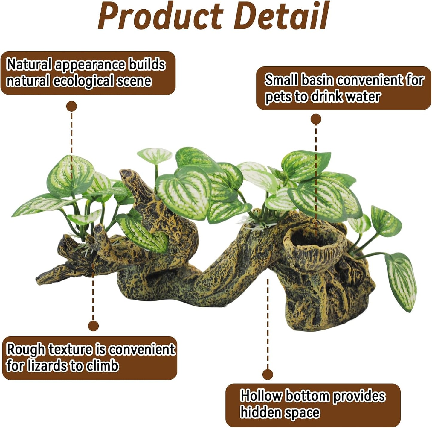 Resin Branch for Reptile Tank,Crested Gecko Climbing Branches with Hideout Cave Bearded Dragon Tank Accessories Lizard Terrarium Habitat Plant Decorations for Snake Gecko Spider Frog(Bronze)