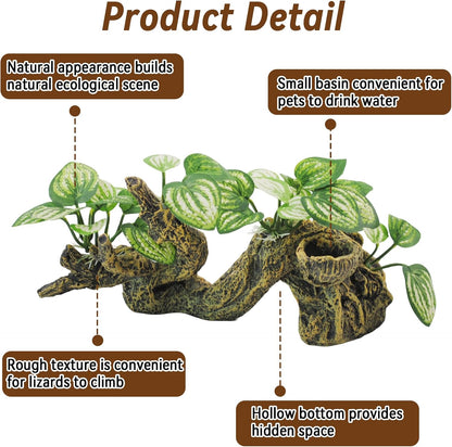 Resin Branch for Reptile Tank,Crested Gecko Climbing Branches with Hideout Cave Bearded Dragon Tank Accessories Lizard Terrarium Habitat Plant Decorations for Snake Gecko Spider Frog(Bronze)