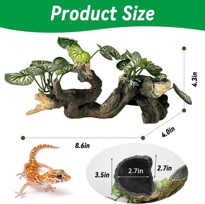 Resin Branch for Reptile Tank,Crested Gecko Climbing Branches with Hideout Cave Bearded Dragon Tank Accessories Lizard Terrarium Habitat Plant Decorations for Snake Gecko Spider Frog(Bronze)