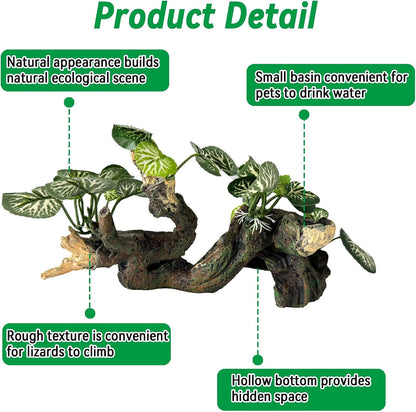Resin Branch for Reptile Tank,Crested Gecko Climbing Branches with Hideout Cave Bearded Dragon Tank Accessories Lizard Terrarium Habitat Plant Decorations for Snake Gecko Spider Frog(Bronze)
