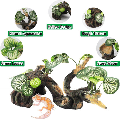Resin Branch for Reptile Tank,Crested Gecko Climbing Branches with Hideout Cave Bearded Dragon Tank Accessories Lizard Terrarium Habitat Plant Decorations for Snake Gecko Spider Frog(Bronze)