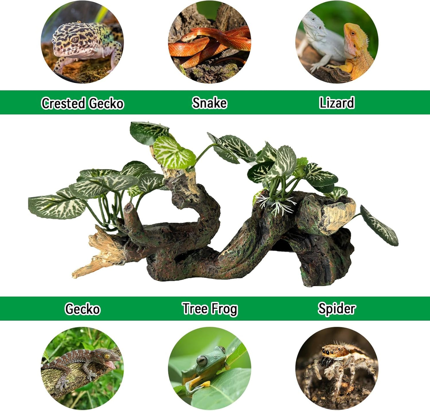 Resin Branch for Reptile Tank,Crested Gecko Climbing Branches with Hideout Cave Bearded Dragon Tank Accessories Lizard Terrarium Habitat Plant Decorations for Snake Gecko Spider Frog(Bronze)