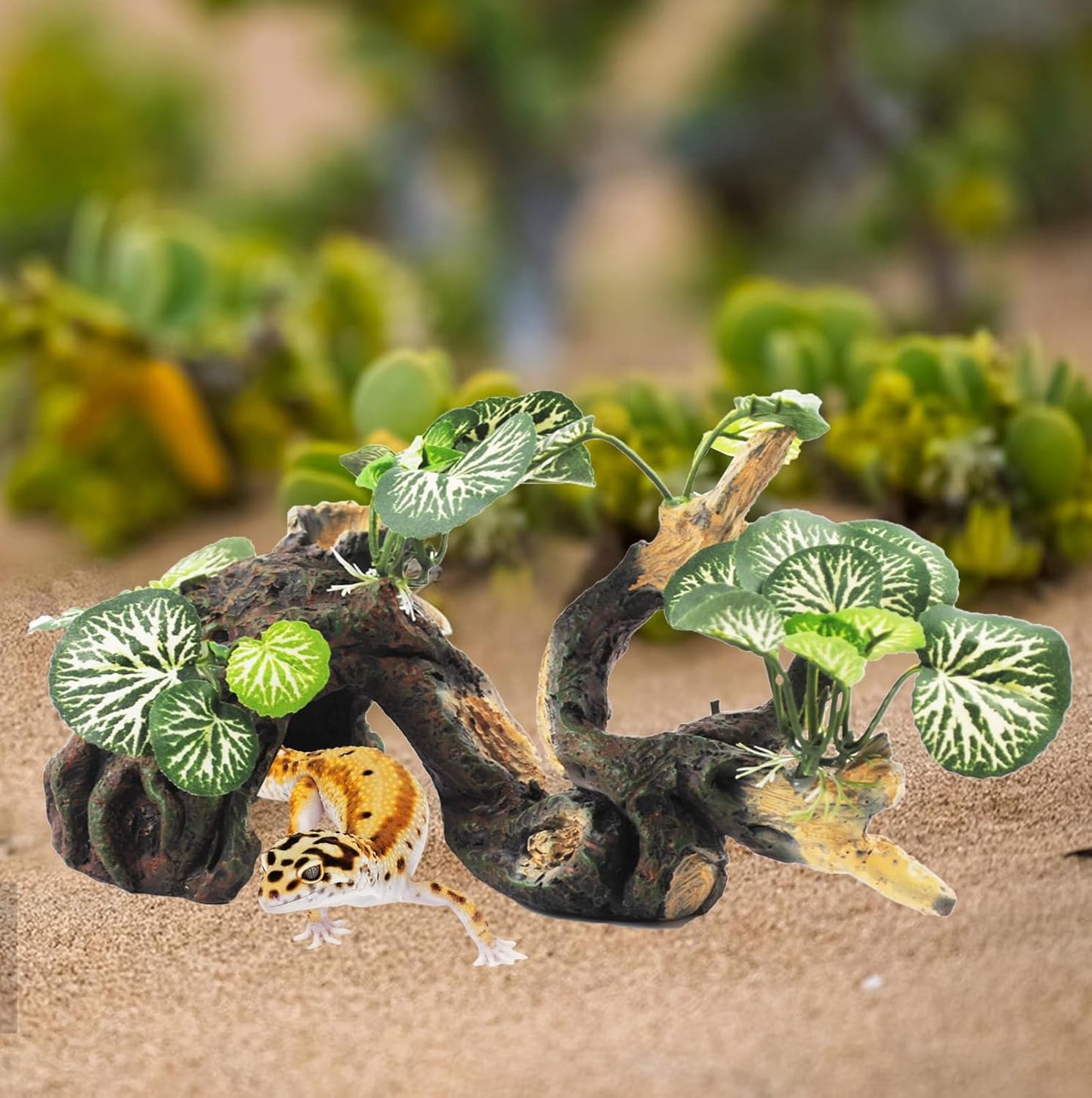 Resin Branch for Reptile Tank,Crested Gecko Climbing Branches with Hideout Cave Bearded Dragon Tank Accessories Lizard Terrarium Habitat Plant Decorations for Snake Gecko Spider Frog(Bronze)