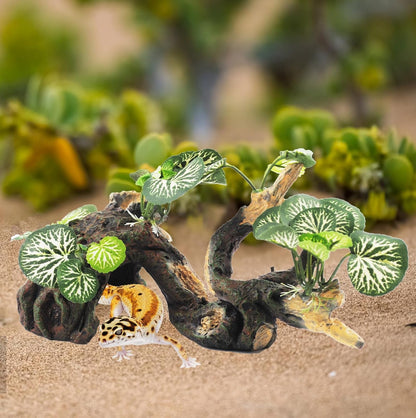 Resin Branch for Reptile Tank,Crested Gecko Climbing Branches with Hideout Cave Bearded Dragon Tank Accessories Lizard Terrarium Habitat Plant Decorations for Snake Gecko Spider Frog(Bronze)
