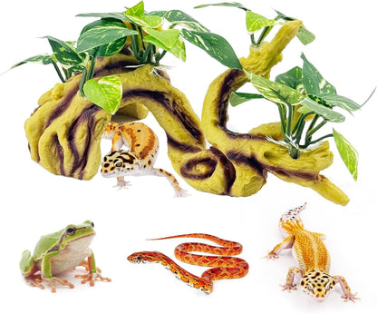Resin Branch for Reptile Tank,Crested Gecko Climbing Branches with Hideout Cave Bearded Dragon Tank Accessories Lizard Terrarium Habitat Plant Decorations for Snake Gecko Spider Frog(Bronze)
