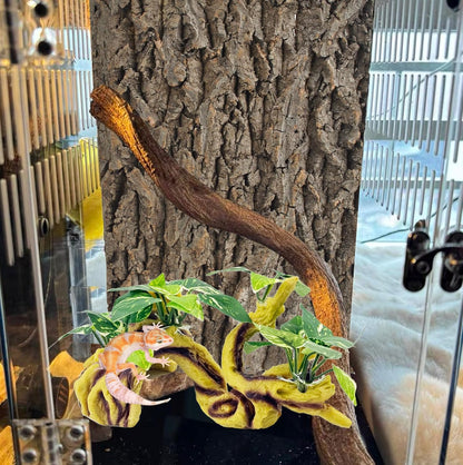Resin Branch for Reptile Tank,Crested Gecko Climbing Branches with Hideout Cave Bearded Dragon Tank Accessories Lizard Terrarium Habitat Plant Decorations for Snake Gecko Spider Frog(Bronze)
