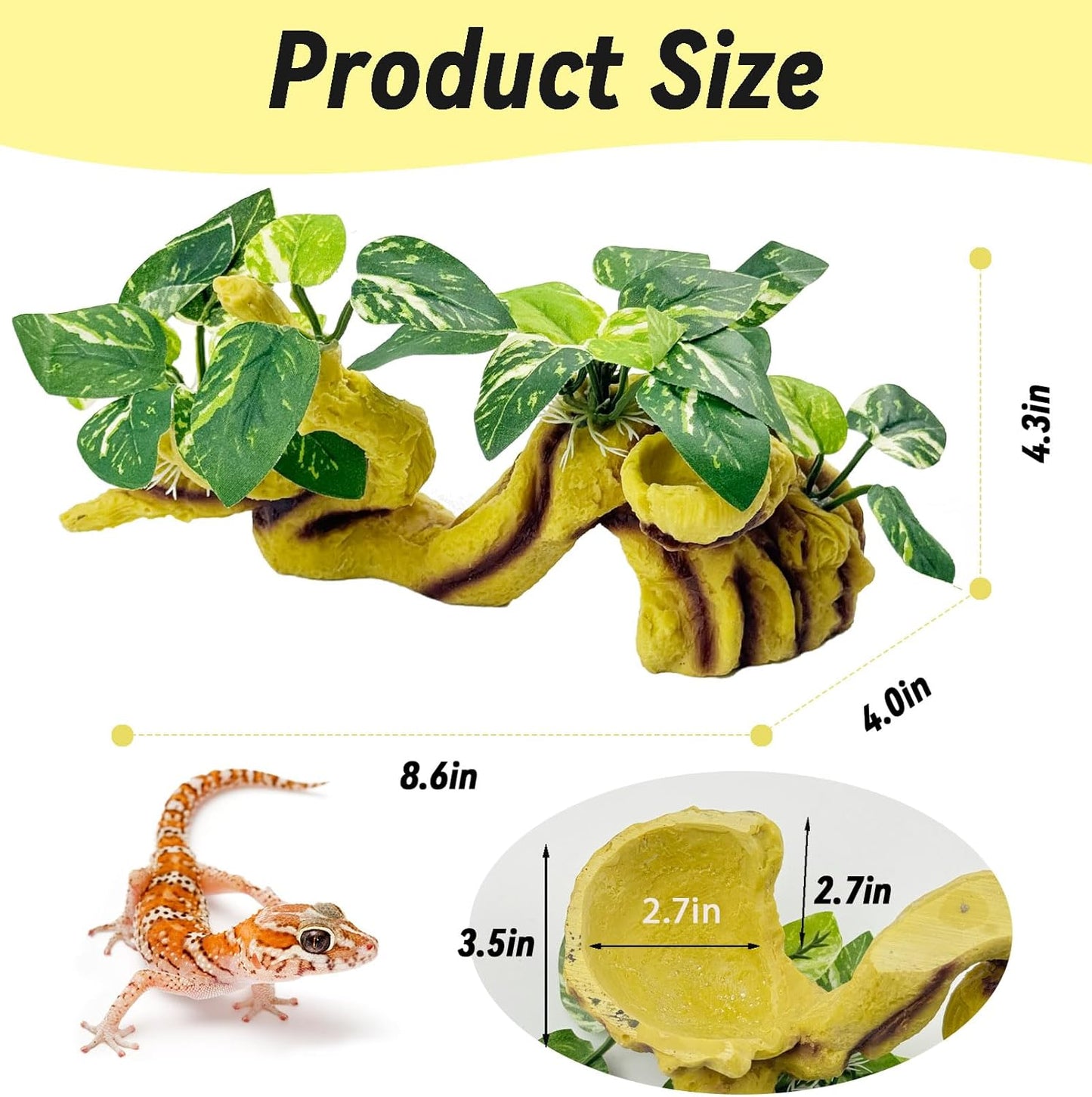 Resin Branch for Reptile Tank,Crested Gecko Climbing Branches with Hideout Cave Bearded Dragon Tank Accessories Lizard Terrarium Habitat Plant Decorations for Snake Gecko Spider Frog(Bronze)