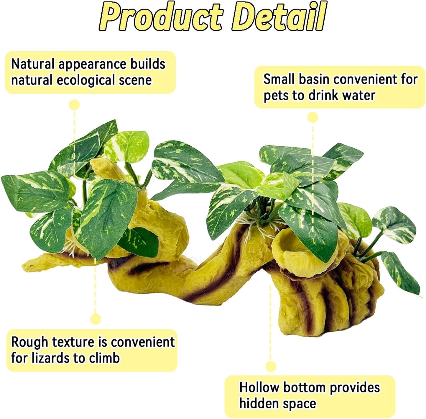 Resin Branch for Reptile Tank,Crested Gecko Climbing Branches with Hideout Cave Bearded Dragon Tank Accessories Lizard Terrarium Habitat Plant Decorations for Snake Gecko Spider Frog(Bronze)