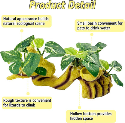 Resin Branch for Reptile Tank,Crested Gecko Climbing Branches with Hideout Cave Bearded Dragon Tank Accessories Lizard Terrarium Habitat Plant Decorations for Snake Gecko Spider Frog(Bronze)