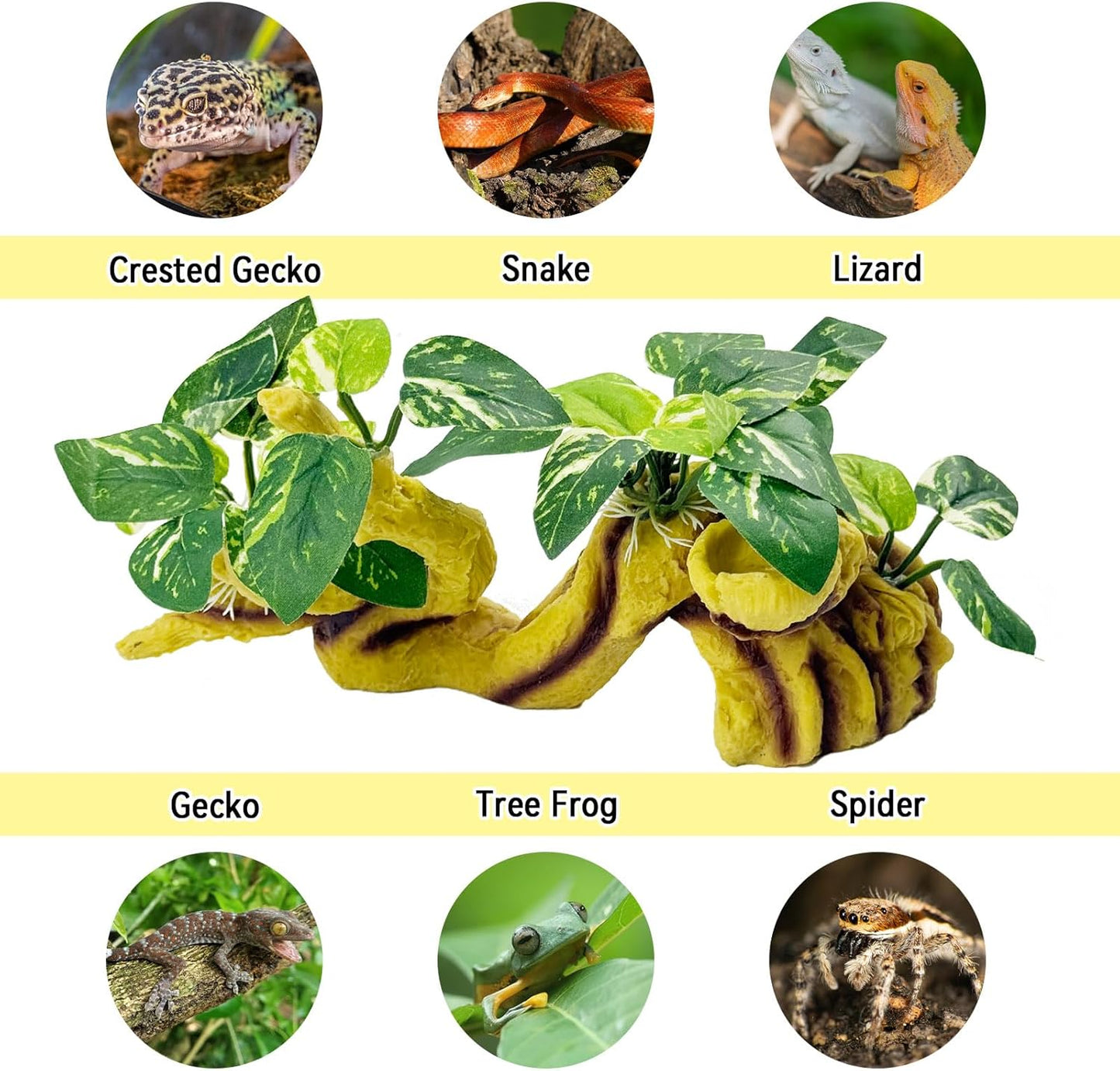 Resin Branch for Reptile Tank,Crested Gecko Climbing Branches with Hideout Cave Bearded Dragon Tank Accessories Lizard Terrarium Habitat Plant Decorations for Snake Gecko Spider Frog(Bronze)