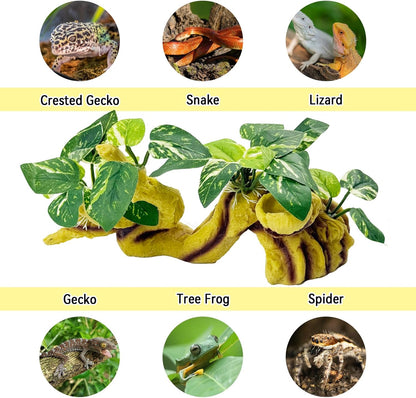 Resin Branch for Reptile Tank,Crested Gecko Climbing Branches with Hideout Cave Bearded Dragon Tank Accessories Lizard Terrarium Habitat Plant Decorations for Snake Gecko Spider Frog(Bronze)