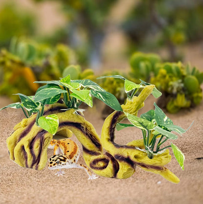 Resin Branch for Reptile Tank,Crested Gecko Climbing Branches with Hideout Cave Bearded Dragon Tank Accessories Lizard Terrarium Habitat Plant Decorations for Snake Gecko Spider Frog(Bronze)