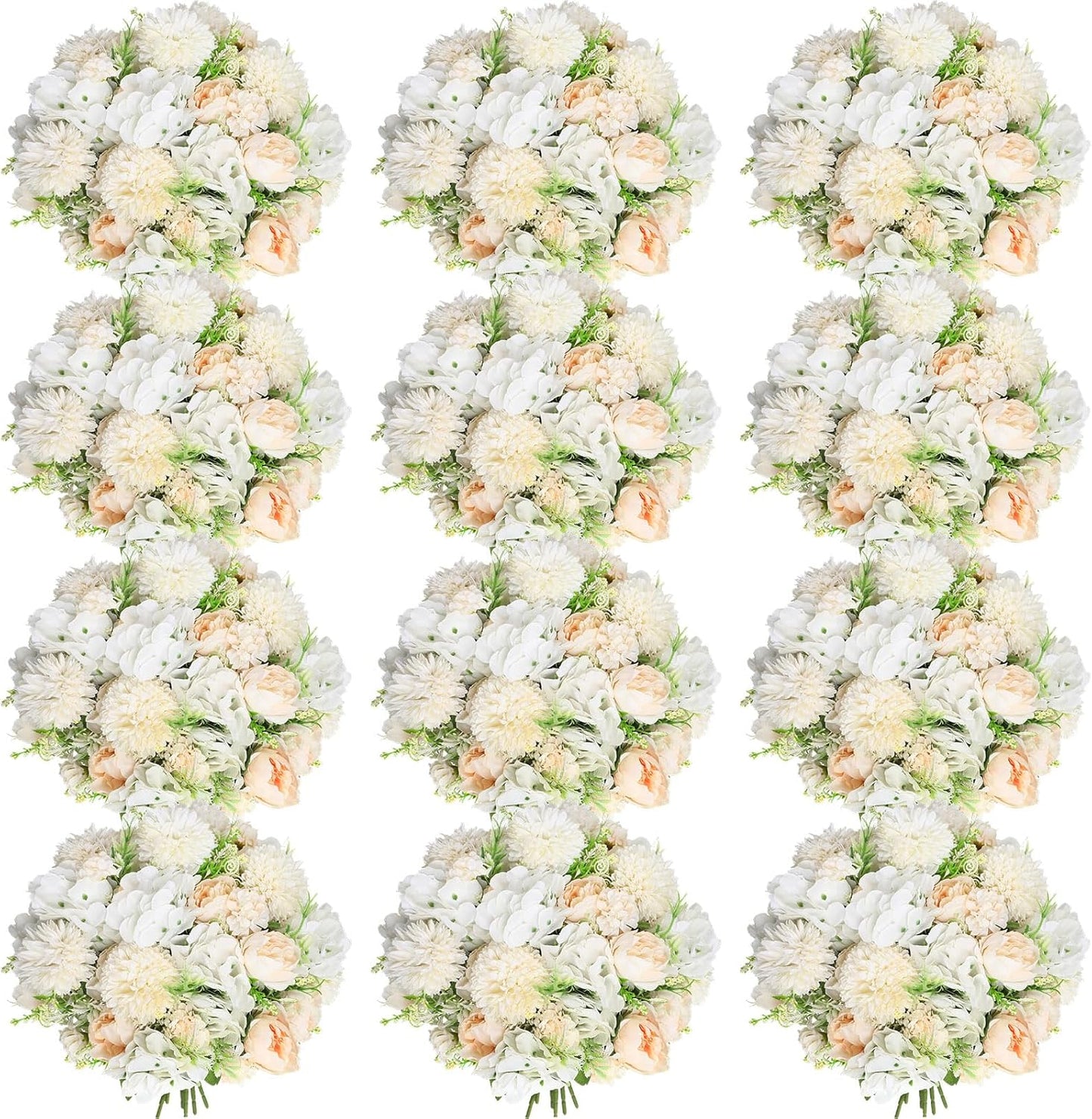 Artificial Flowers Artificial Peonies Silk Flowers Faux Peony Fake Peony Silk Hydrangea Bouquet for Wedding Table Centerpiece Floral Vase Decor(White,Blue,12 Bundles)