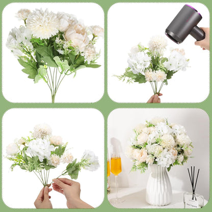 Artificial Flowers Artificial Peonies Silk Flowers Faux Peony Fake Peony Silk Hydrangea Bouquet for Wedding Table Centerpiece Floral Vase Decor(White,Blue,12 Bundles)