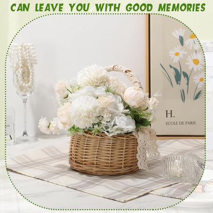 Artificial Flowers Artificial Peonies Silk Flowers Faux Peony Fake Peony Silk Hydrangea Bouquet for Wedding Table Centerpiece Floral Vase Decor(White,Blue,12 Bundles)