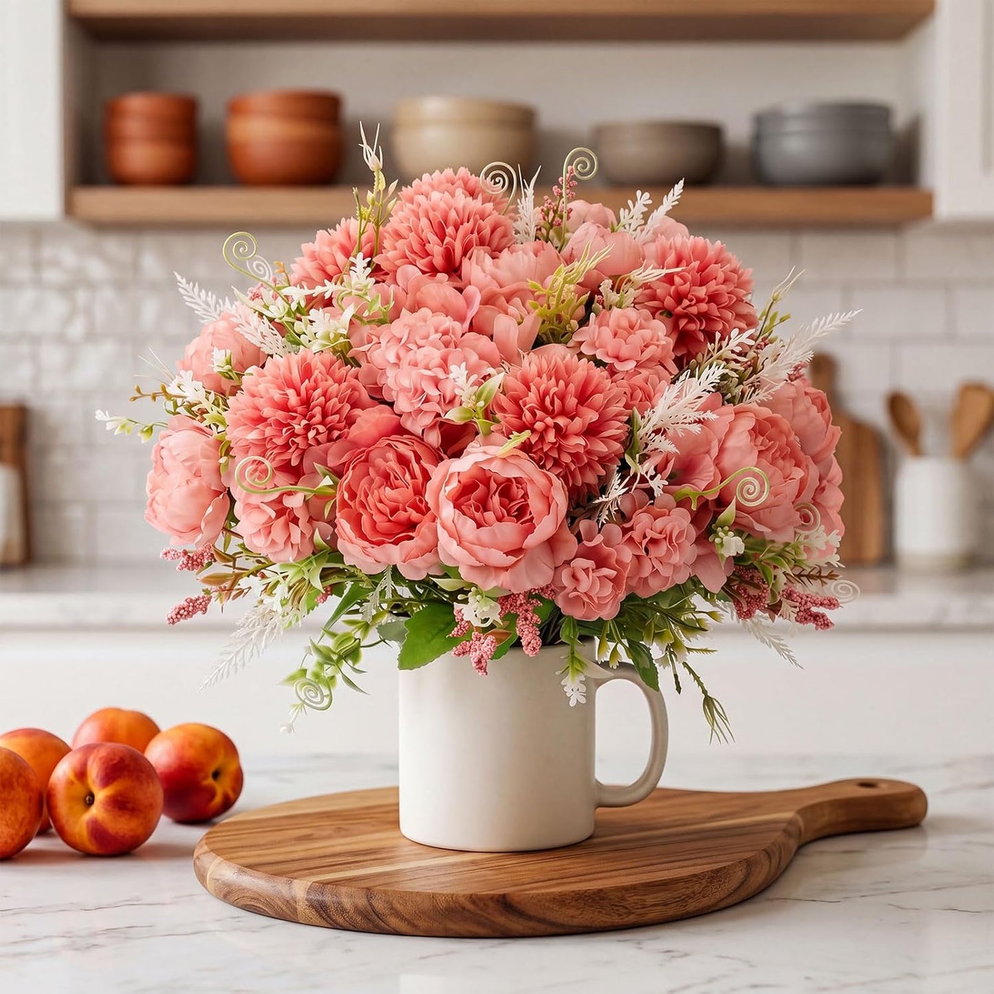 Artificial Flowers Artificial Peonies Silk Flowers Faux Peony Fake Peony Silk Hydrangea Bouquet for Wedding Table Centerpiece Floral Vase Decor(White,Blue,12 Bundles)