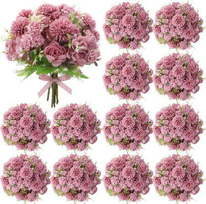 Artificial Flowers Artificial Peonies Silk Flowers Faux Peony Fake Peony Silk Hydrangea Bouquet for Wedding Table Centerpiece Floral Vase Decor(White,Blue,12 Bundles)