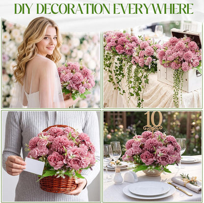 Artificial Flowers Artificial Peonies Silk Flowers Faux Peony Fake Peony Silk Hydrangea Bouquet for Wedding Table Centerpiece Floral Vase Decor(White,Blue,12 Bundles)