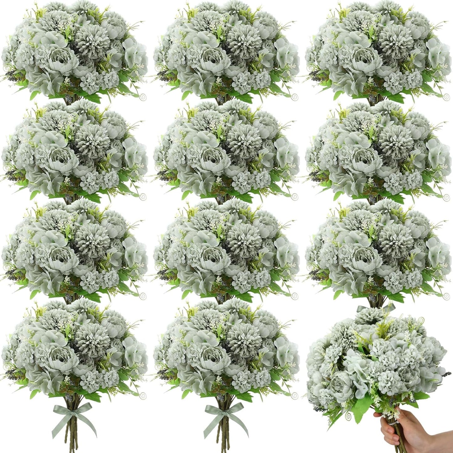 Artificial Flowers Artificial Peonies Silk Flowers Faux Peony Fake Peony Silk Hydrangea Bouquet for Wedding Table Centerpiece Floral Vase Decor(White,Blue,12 Bundles)